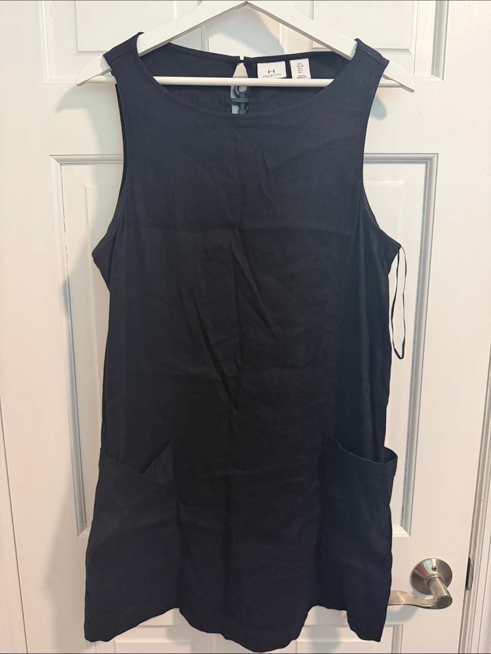 H by Halston Black Sleeveless Shift Dress with Front Pockets